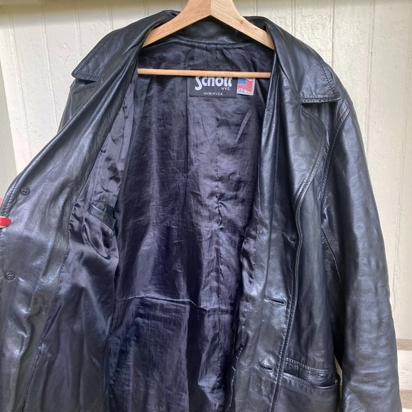 Schott NYC Black Leather Trench Button Up Jacket Sz 42 Made in USA - Picture 7 of 7